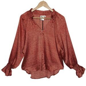 Finley Candace Satin Popover Peasant Blouse Brick Herringbone NEW, size XS